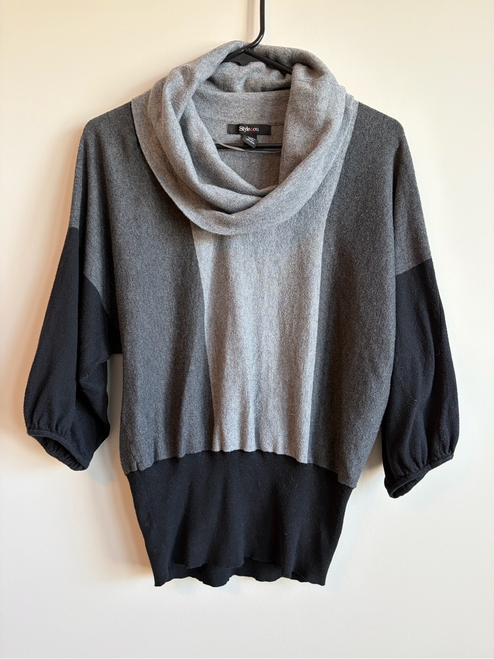 Style & Co. Two-Tone Gray and Black Cowl Neck Sweater